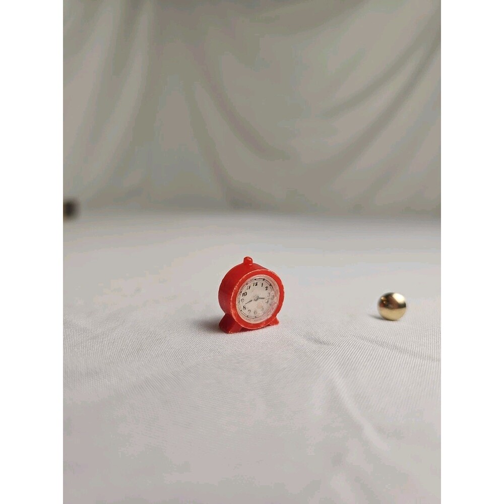 VTG Renwal Dollhouse Mantel Clock Red Miniature 1:16 Scale Mid-Century